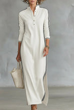 Load image into Gallery viewer, Women's Minimalist White-trimmed Button-down Collar Sweatshirt Dress Maxi Dress