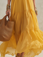 Load image into Gallery viewer, Vibrant Sunflower Yellow Off-the-Shoulder Tiered Chiffon Maxi Dress