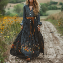 Load image into Gallery viewer, Women's Vintage V-neck Floral Bohemian Pastoral Style Long-sleeved Maxi Long Dress