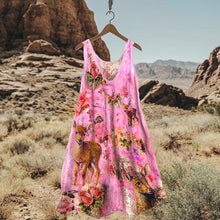Load image into Gallery viewer, Abstract Creative Retro Chic Floral Elk Pink Art Linen Blend Tank Dress c23f