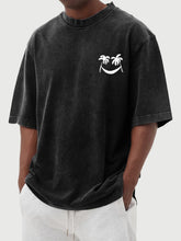 Load image into Gallery viewer, Men's Vintage Wash Smiley Coconut Tree Print Short Sleeve T-Shirt