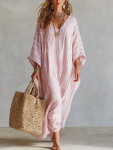 Load image into Gallery viewer, Bohemian-style Soft Pink Striped Kaftan Dress