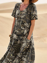 Load image into Gallery viewer, Night In The Dark Forest Repeat Pattern Printed Women's Linen Pocket Dress