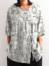 Load image into Gallery viewer, Women's Black and White Line Puppy Print Casual Cotton And Linen Shirt