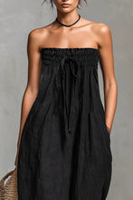 Load image into Gallery viewer, Women's Minimalist Loose-fitting Linen Blend Strapless Jumpsuit With Tie Closure