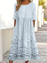 Load image into Gallery viewer, Vintage Lace Floral Print Round Neck Pocket Midi Dress