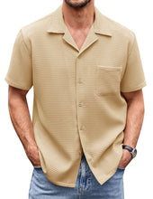 Load image into Gallery viewer, Men's Cuban Collar Pocket Waffle Basic Simple Everyday Casual Shirt