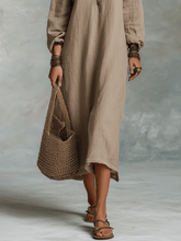 Load image into Gallery viewer, Relaxed Bohemian Cold-Shoulder Linen Midi Dress