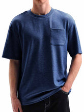 Load image into Gallery viewer, Men's Comfortable Basic Striped Fabric U-shaped Pocket Round Neck Short-Sleeved T-shirt