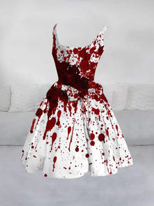 Women's Halloween Bloodstained Vintage Print Dress