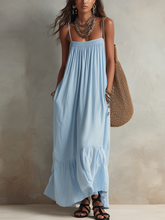 Load image into Gallery viewer, Fresh And Elegant Misty Blue Bohemian Style Long Dress With Thin Straps