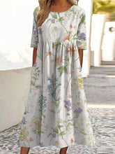Load image into Gallery viewer, Women's Flower Print Pocket Cotton Dress
