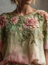Load image into Gallery viewer, Vintage Pink Roses Vines Gradient Linen Tunic