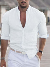 Load image into Gallery viewer, Men's Linen Shirt Shirt Summer Shirt Beach Shirt Collar Long Sleeve