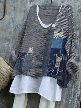Load image into Gallery viewer, Lovely Cats Japanese Sashiko Art Patchwork Linen Blend Tunic