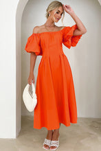 Load image into Gallery viewer, Everyday Orange Off The Shoulder Puff Sleeve Midi Dress