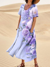 Load image into Gallery viewer, Mixed Floral Art Printed Women's Linen Pocket Dress