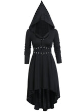 Load image into Gallery viewer, Halloween Punk Solid Rivet Waisted Pointed Hooded Dress