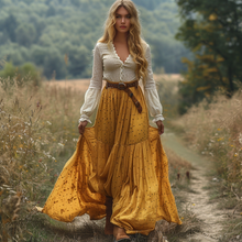 Load image into Gallery viewer, Women's Retro Country Pastoral Linen Style Long-sleeve Casual Maxi Long Dress