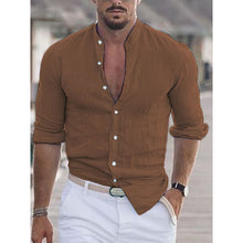 Load image into Gallery viewer, Men's Linen Shirt Shirt Summer Shirt Beach Shirt Collar Long Sleeve