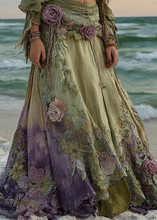 Load image into Gallery viewer, Vintage Purple Floral Patchwork Art Flowy Casual Linen Skirt