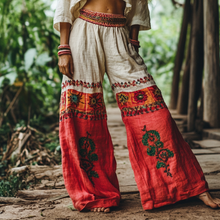 Load image into Gallery viewer, Bohemian Holiday Style Retro Linen Floral Ethnic Totem Print Casual Pants