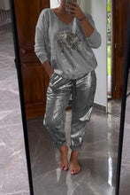 Load image into Gallery viewer, Fashionable Sequin Top And Bronzing Trousers Two-piece Set
