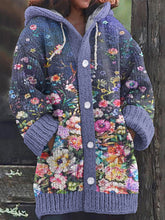 Load image into Gallery viewer, Flower Oil Painting Art Embroidery Cozy Hooded Cardigan