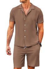 Load image into Gallery viewer, Men's Daily Comfortable Solid Color Puff Wrinkle Short Sleeve Shorts Set