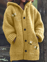 Load image into Gallery viewer, Flying Bees Embroidery Cozy Knit Hooded Cardigan