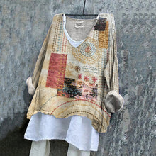 Load image into Gallery viewer, Vintage Patchwork Flowers Sashiko Art Linen Blend Blouse