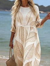 Load image into Gallery viewer, Women's Casual  Round Neck Mid Sleeve Print Cotton and Linen Dress