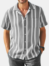 Load image into Gallery viewer, Men's Hawaiian Simple Striped Faux Linen Comfortable Short Sleeve Cuban Collar Shirt