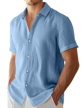 Load image into Gallery viewer, Men's summer solid color imitation linen casual and comfortable short-sleeved shirt