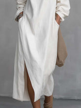 Load image into Gallery viewer, Loose-fitting One Shoulder Split Hem Cotton Linen Midi Dress