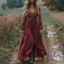 Load image into Gallery viewer, Women's Retro Pastoral Style Lace Long-sleeve Linen Maxi Long Dress
