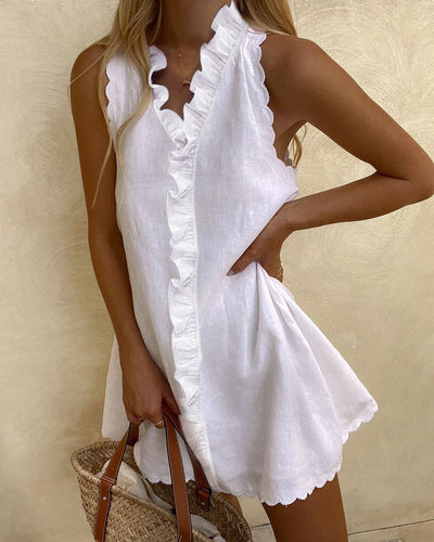 Casual Cotton Linen Lace Dress
