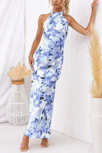 Happier Now Satin Floral Halter Maxi Dress