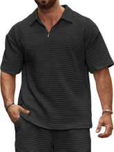 Load image into Gallery viewer, Men's summer jacquard small square solid color zipper casual short-sleeved POLO shirt