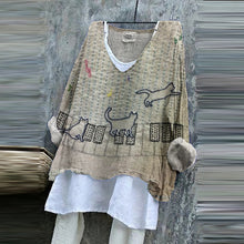 Load image into Gallery viewer, Vintage Cat Japanese Embroidery Art Linen Blend Tunic