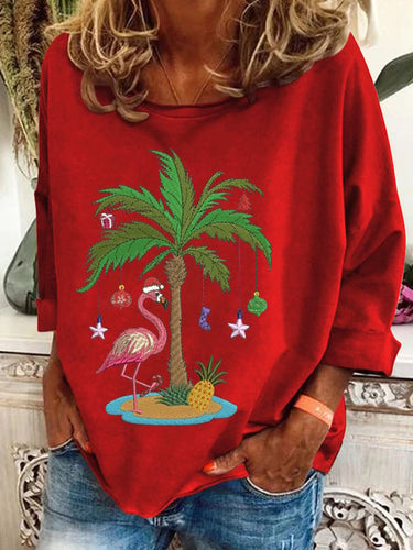 Women's Christmas Palm Tree Print Casual Sweatshirt