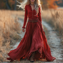 Load image into Gallery viewer, Women's Vintage V-neck Linen Long-sleeve Maxi Long Dress