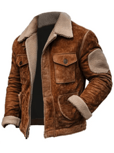 Load image into Gallery viewer, Men's Vintage Suede Patchwork Lamb Fleece Multi-Pocket Reverse Collar Outdoor Jacket
