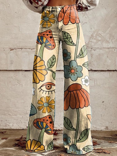 Women's Vintage Botanical Floral Wide Leg Pants