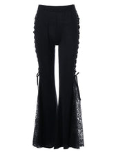 Load image into Gallery viewer, Halloween Gothic Dark Lace-Up Lace Patchwork Flared Pants