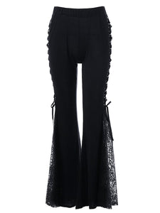 Halloween Gothic Dark Lace-Up Lace Patchwork Flared Pants