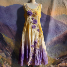 Load image into Gallery viewer, Vintage Purple Floral Embroidered Gradient Linen Midi Dress