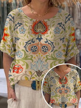 Load image into Gallery viewer, Women's Vintage Lovely Floral Art Print Front And Back Wear Short Sleeve Cotton Shirt