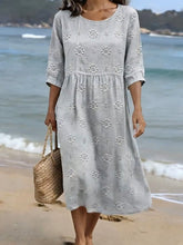 Load image into Gallery viewer, Women's Casual  Round Neck Mid Sleeve Print Cotton and Linen Dress