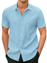Load image into Gallery viewer, Men's Cotton And Linen Striped Jacquard Casual Loose Short-sleeved Shirt